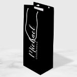Modern Script Personalized Groomsman Wine Gift Bag<br><div class="desc">Modern Script Black and White Personalized Groomsman Gift Bag featuring personalized groomsman's name in white modern script font style with title and wedding date in white modern sans serif font style on black background. Also perfect for Bridesmaid, Maid of Honor, Flower Girl, Mother of the Bride, Best man and more....</div>