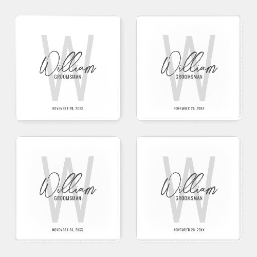 Modern Script Personalized Groomsmans Name Coaster Set