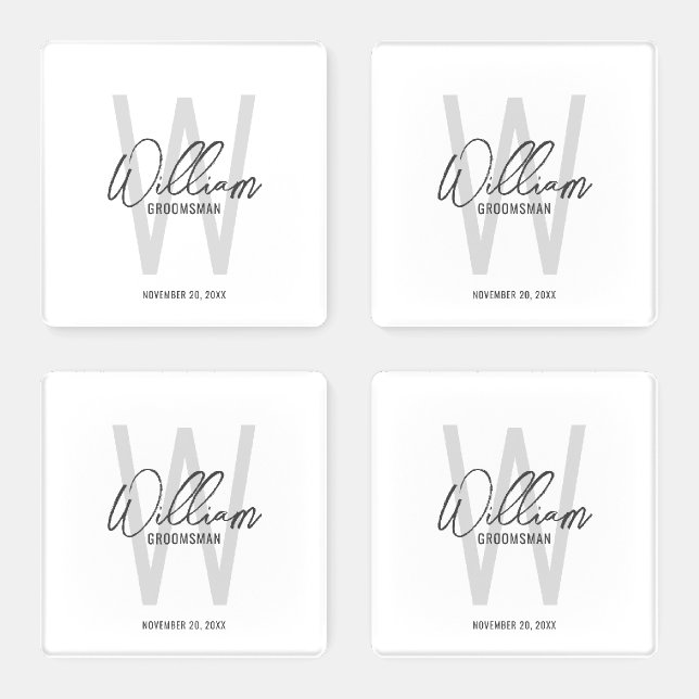 Modern Script Personalized Groomsman's Name Coaster Set (Set)