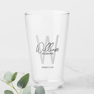 Modern Script Personalized Groomsman's Name Glass