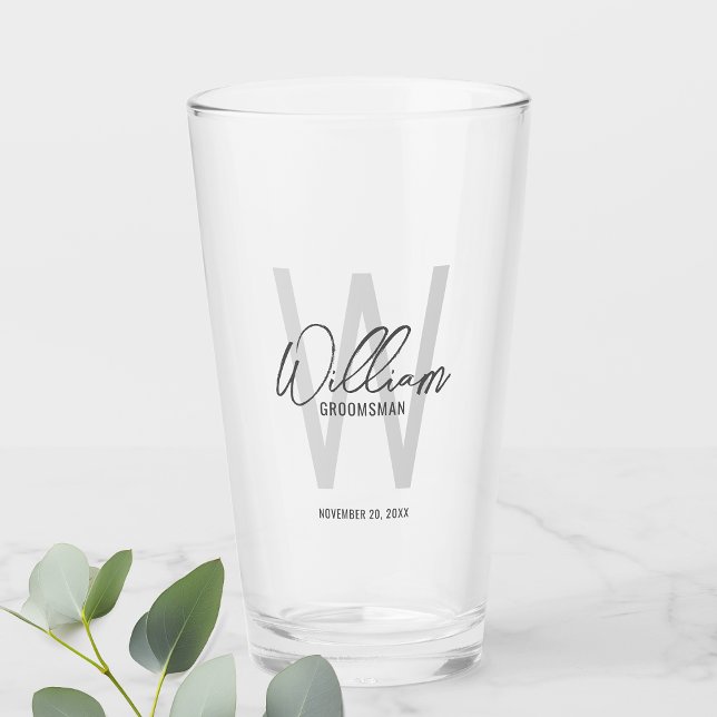 Modern Script Personalized Groomsman's Name Glass (Creator Uploaded)