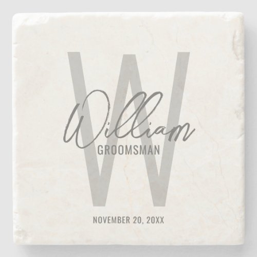 Modern Script Personalized Groomsmans Name Stone Coaster