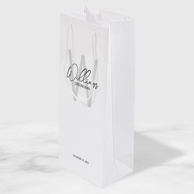 Modern Script Personalized Groomsman's Name Wine Gift Bag (Creator Uploaded)