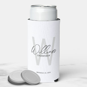 Modern Script Personalized Groomsmen Can Cooler