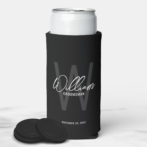 Modern Script Personalized Groomsmen Can Cooler