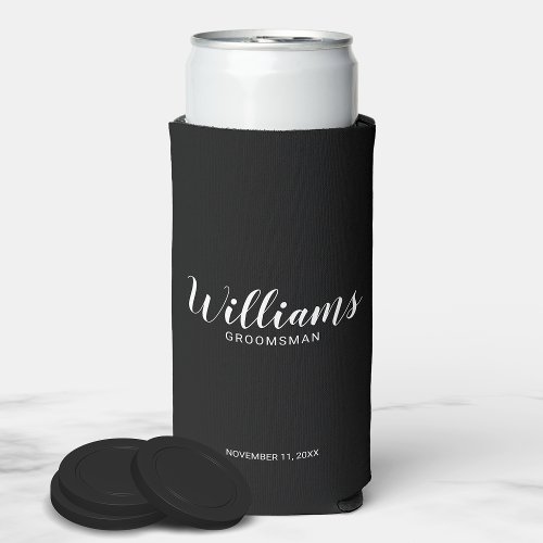 Modern Script Personalized Groomsmen Can Cooler