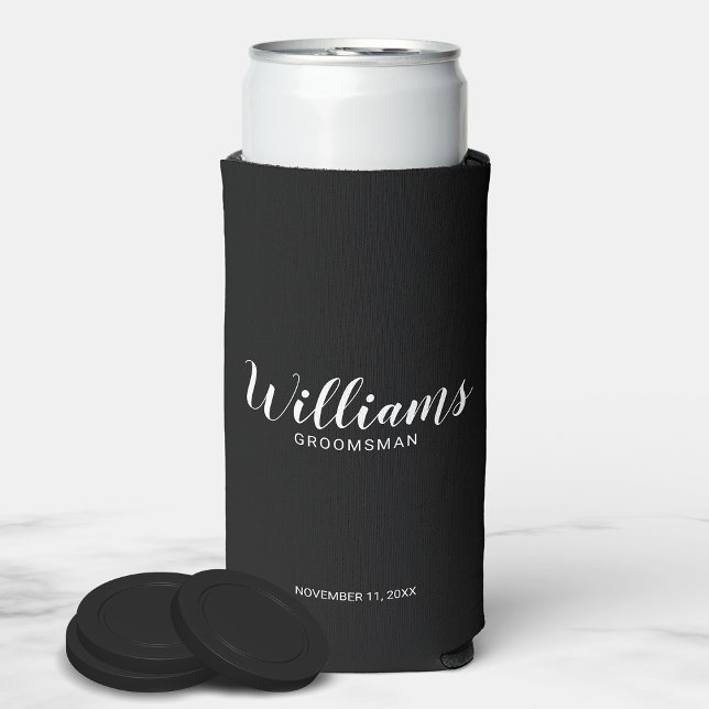 Modern Script Personalized Groomsmen Can Cooler (Creator Uploaded)