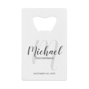 Modern Script Personalized Groomsmen Credit Card Bottle Opener