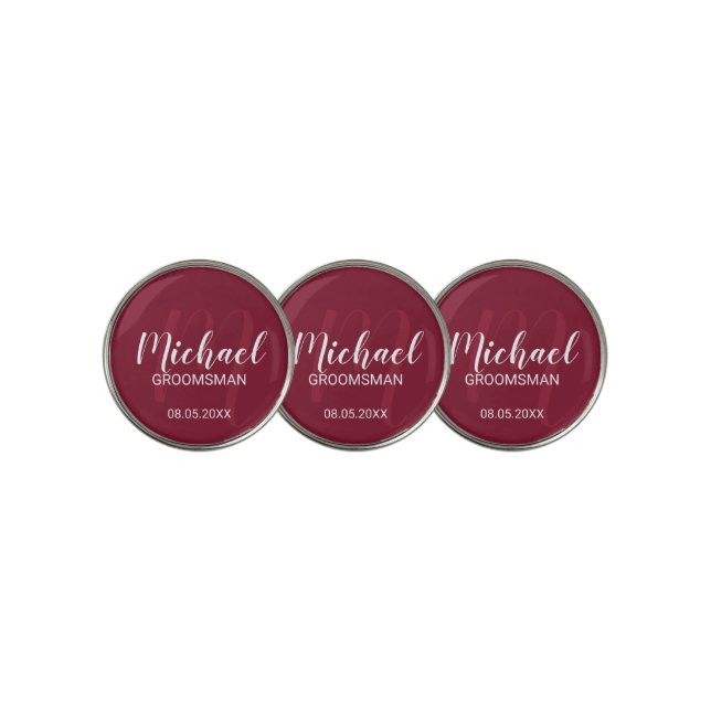 Modern Script Personalized Groomsmen Golf Ball Marker (3 Up)