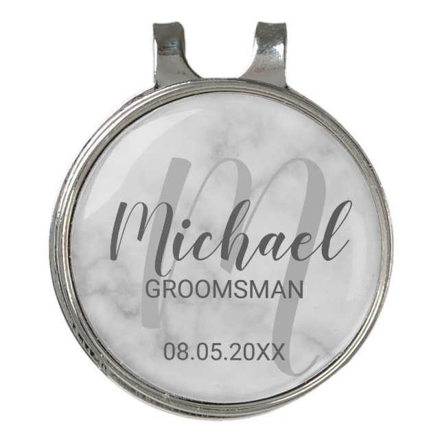 Modern Script Personalized Groomsmen Golf Hat Clip (Front)