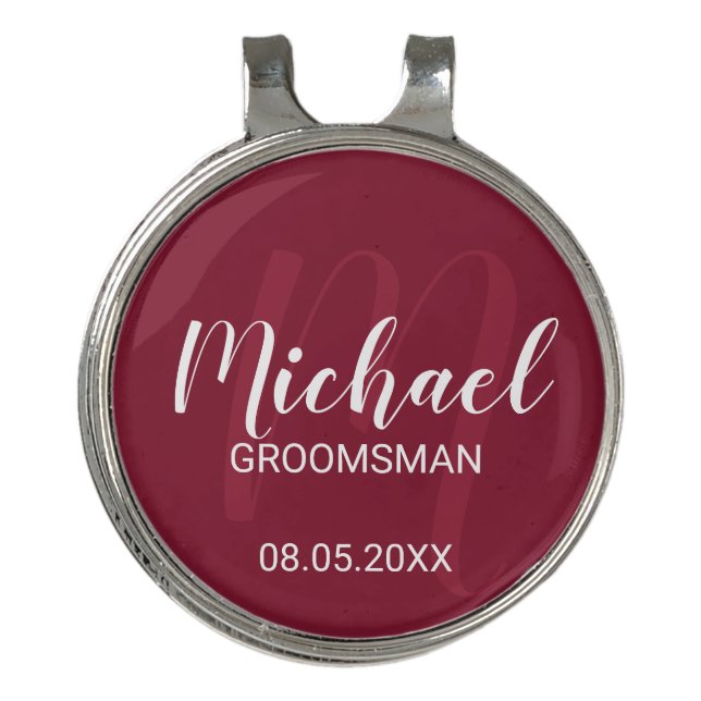 Modern Script Personalized Groomsmen Golf Hat Clip (Front)