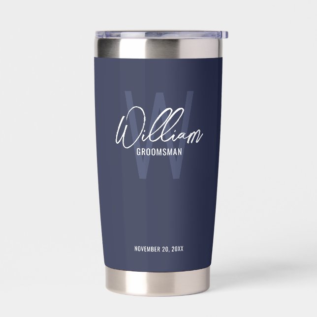 Modern Script Personalized Groomsmen Insulated Tum Tumbler (Left)