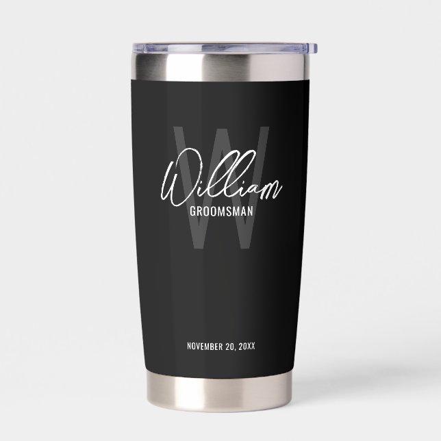Modern Script Personalized Groomsmen Insulated Tumbler (Left)