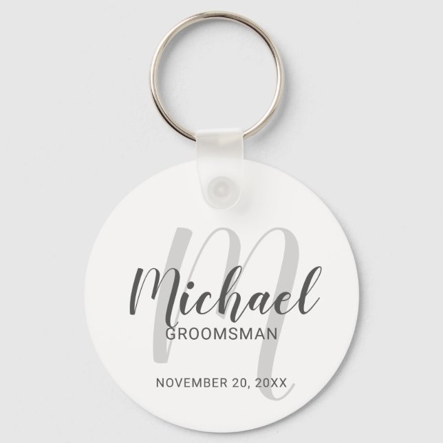 Modern Script Personalized Groomsmen Keychain (Front)