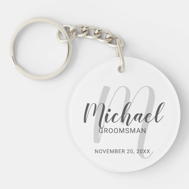 Modern Script Personalized Groomsmen Keychain (Front)