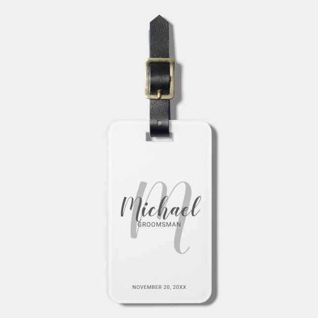 Modern Script Personalized Groomsmen Luggage Tag (Front Vertical)