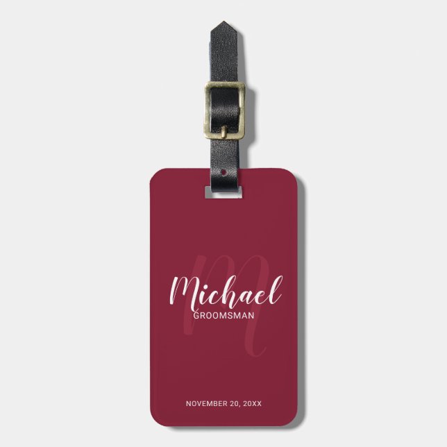 Modern Script Personalized Groomsmen Luggage Tag (Front Vertical)