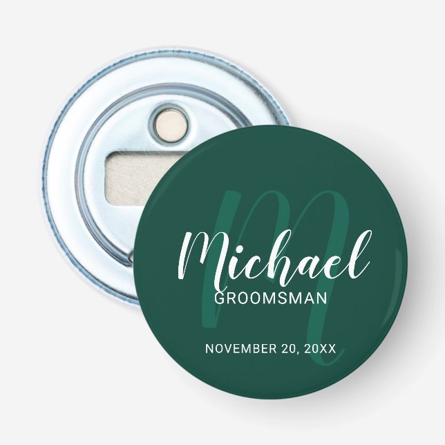 Modern Script Personalized Groomsmen Monogram&Name Bottle Opener (Front)