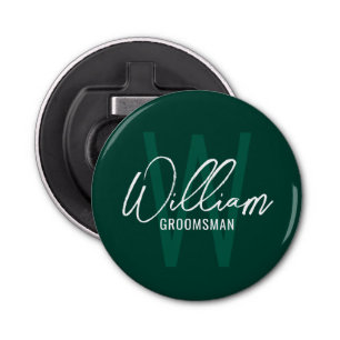 Modern Script Personalized Groomsmen Monogram&Name Bottle Opener