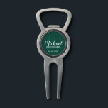 Modern Script Personalized Groomsmen Monogram&Name Divot Tool<br><div class="desc">Add a personal touch to your wedding with personalized groomsmen divot tool. This divot tool features personalized groomsmen's name in white modern script font style and monogram in light emerald green modern script font style as background with title and wedding date in white modern sans serif font style on emerald...</div>