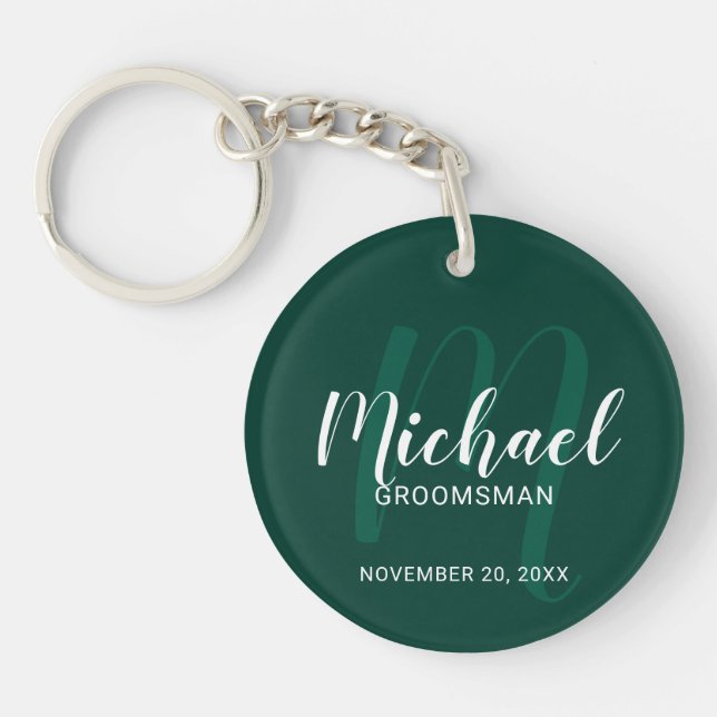 Modern Script Personalized Groomsmen Monogram&Name Keychain (Front)