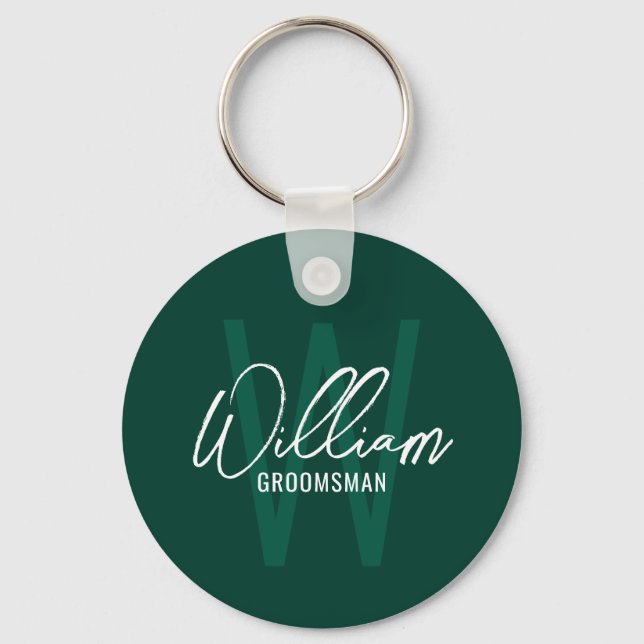 Modern Script Personalized Groomsmen Monogram&Name Keychain (Front)