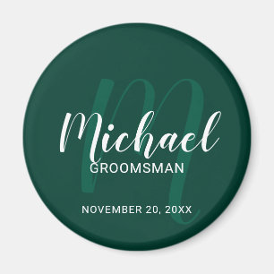 Modern Script Personalized Groomsmen Monogram&Name Magnet