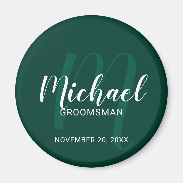 Modern Script Personalized Groomsmen Monogram&Name Magnet (Front)
