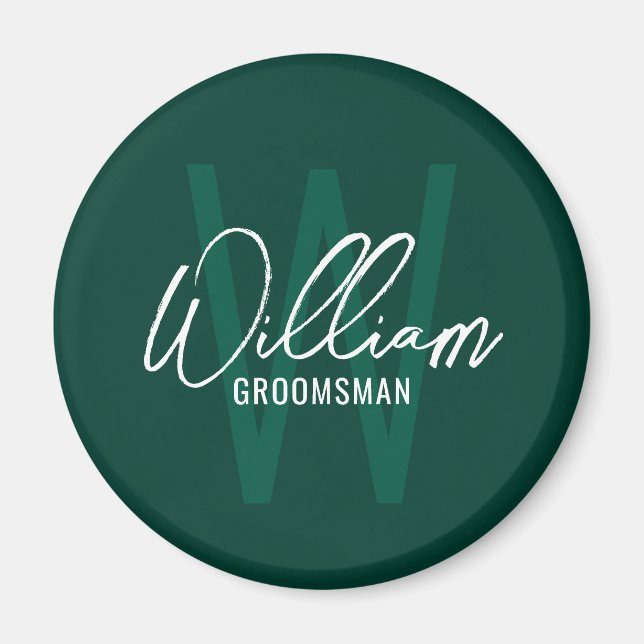 Modern Script Personalized Groomsmen Monogram&Name Magnet (Front)