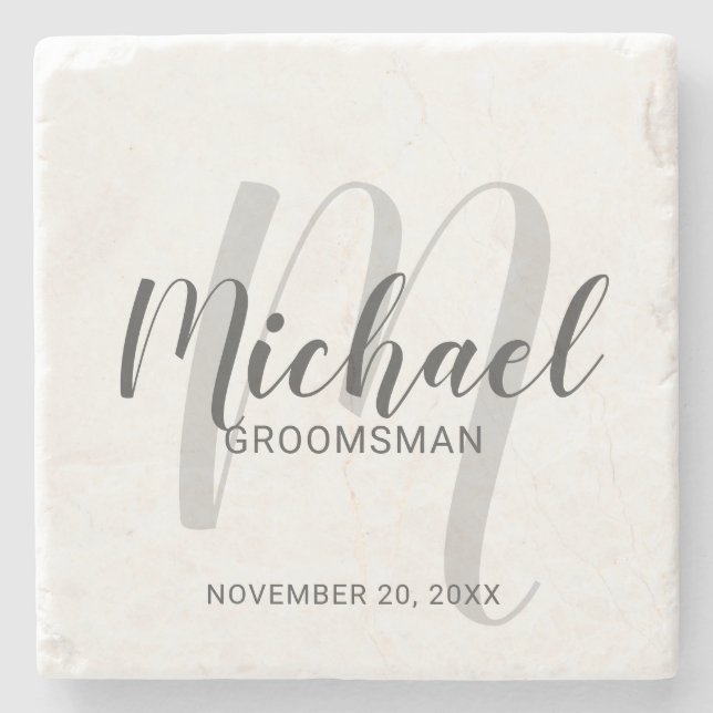 Modern Script Personalized Groomsmen Stone Coaster (Front)