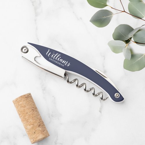 Modern Script Personalized Groomsmen Waiters Corkscrew