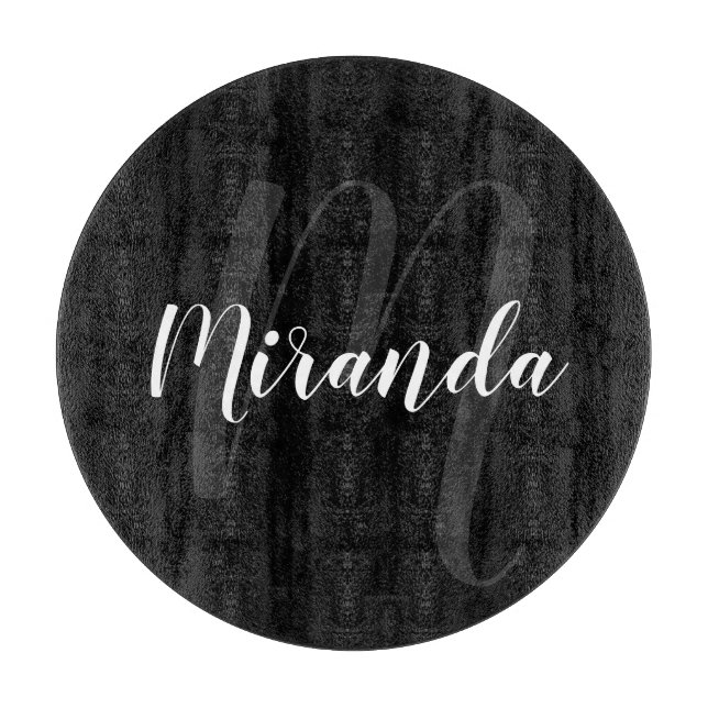 Modern Script Personalized Monogram and Name Black Cutting Board (Front)
