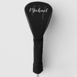 Modern Script Personalized Monogram and Name Black Golf Head Cover