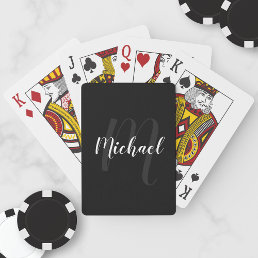 Modern Script Personalized Monogram and Name Black Playing Cards