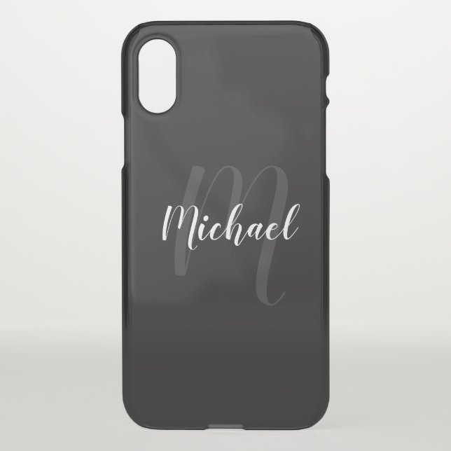 Modern Script Personalized Monogram and Name Black Uncommon iPhone Case (Back)