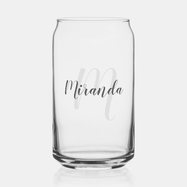 Modern Script Personalized Monogram and Name Can Glass (Front)