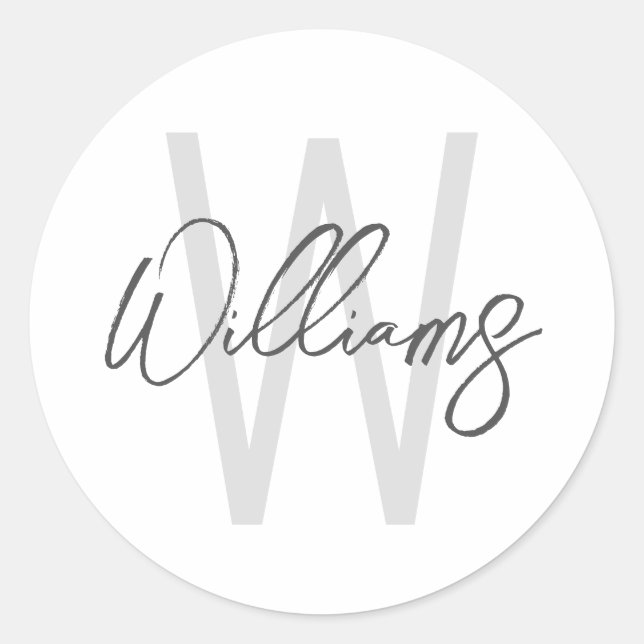 Modern Script Personalized Monogram and Name Classic Round Sticker (Front)
