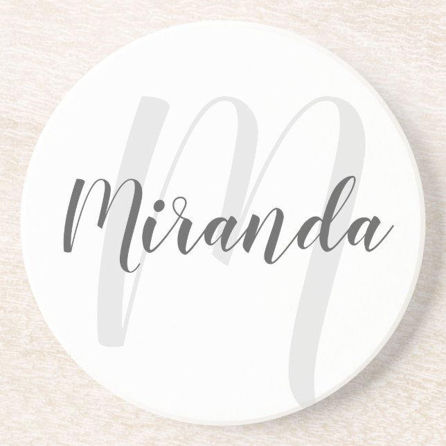 Modern Script Personalized Monogram and Name Coaster (Front)