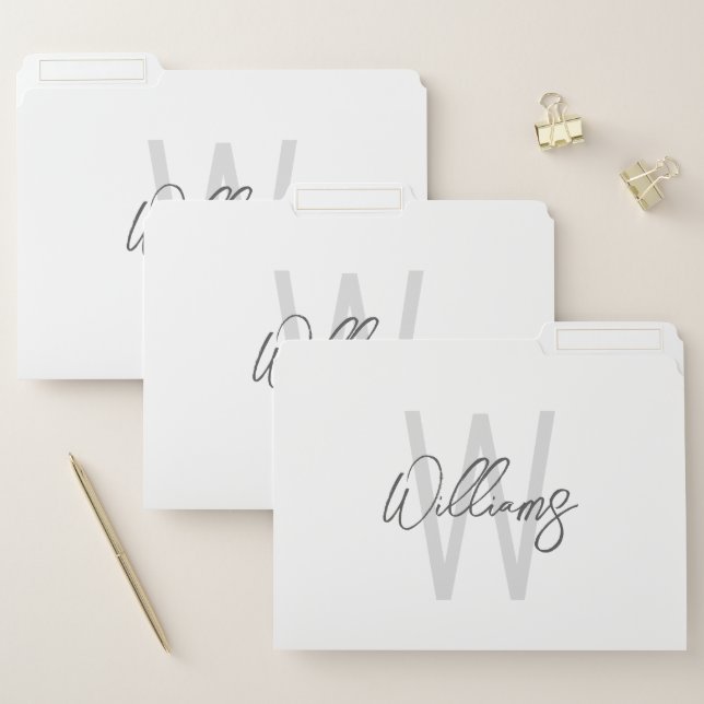 Modern Script Personalized Monogram and Name File Folder (Set)