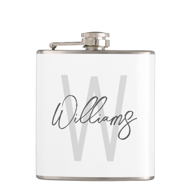 Modern Script Personalized Monogram and Name Flask (Front)