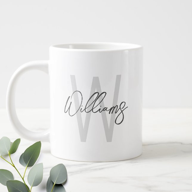 Modern Script Personalized Monogram and Name Giant Coffee Mug (Creator Uploaded)