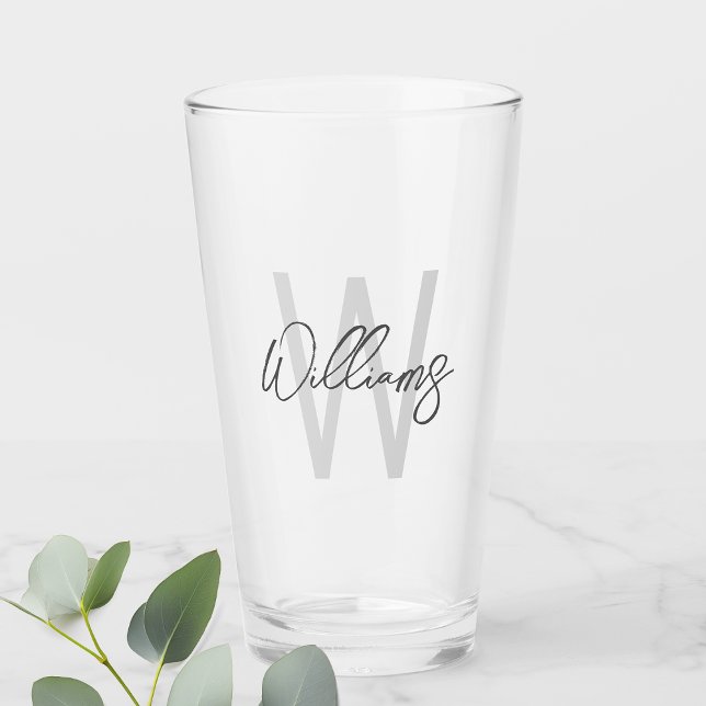 Modern Script Personalized Monogram and Name Glass (Creator Uploaded)