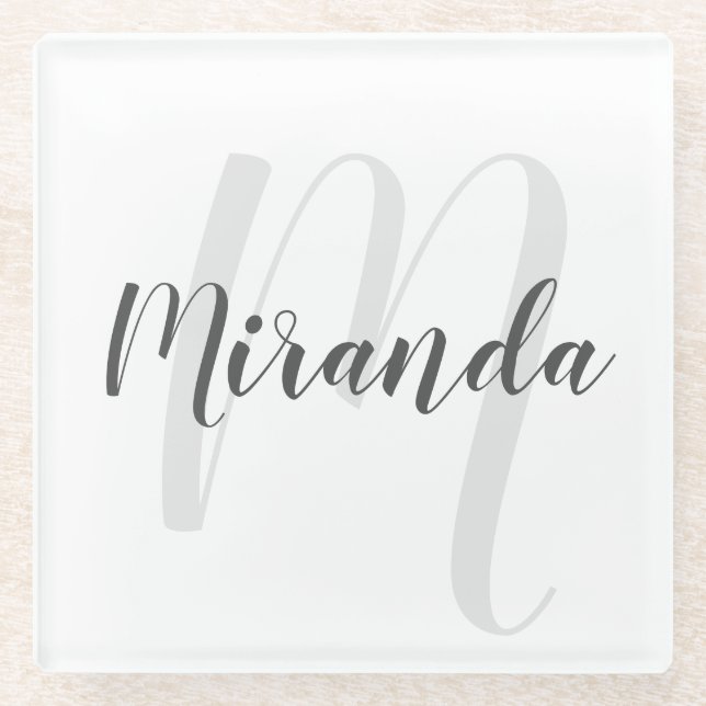 Modern Script Personalized Monogram and Name Glass Coaster (Front)