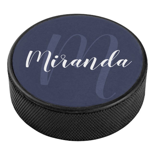 Modern Script Personalized Monogram and Name Hockey Puck (3/4)