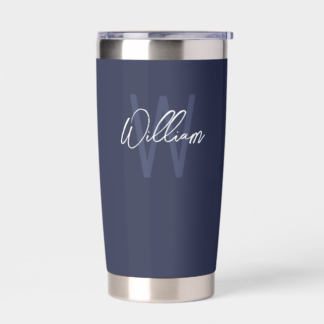 Modern Script Personalized Monogram and Name Insulated Tumbler (Left)