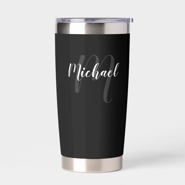 Modern Script Personalized Monogram and Name Insulated Tumbler (Left)