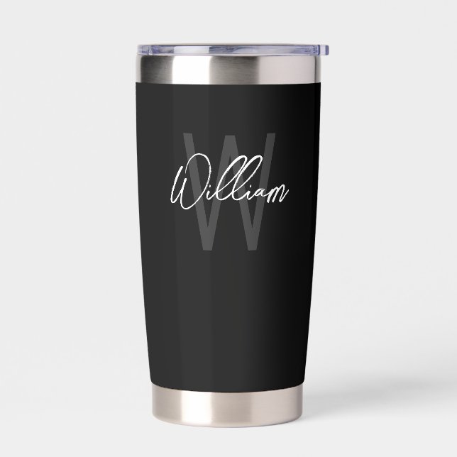 Modern Script Personalized Monogram and Name Insulated Tumbler (Left)