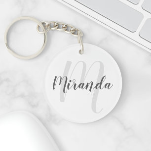 Modern Script Personalized Monogram and Name Keychain
