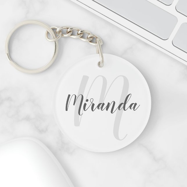 Modern Script Personalized Monogram and Name Keychain (Creator Uploaded)
