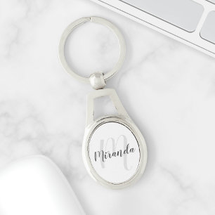 Modern Script Personalized Monogram and Name Keychain